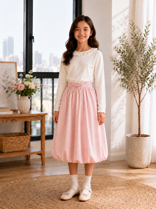 Pink Checkered Bubble Skirt