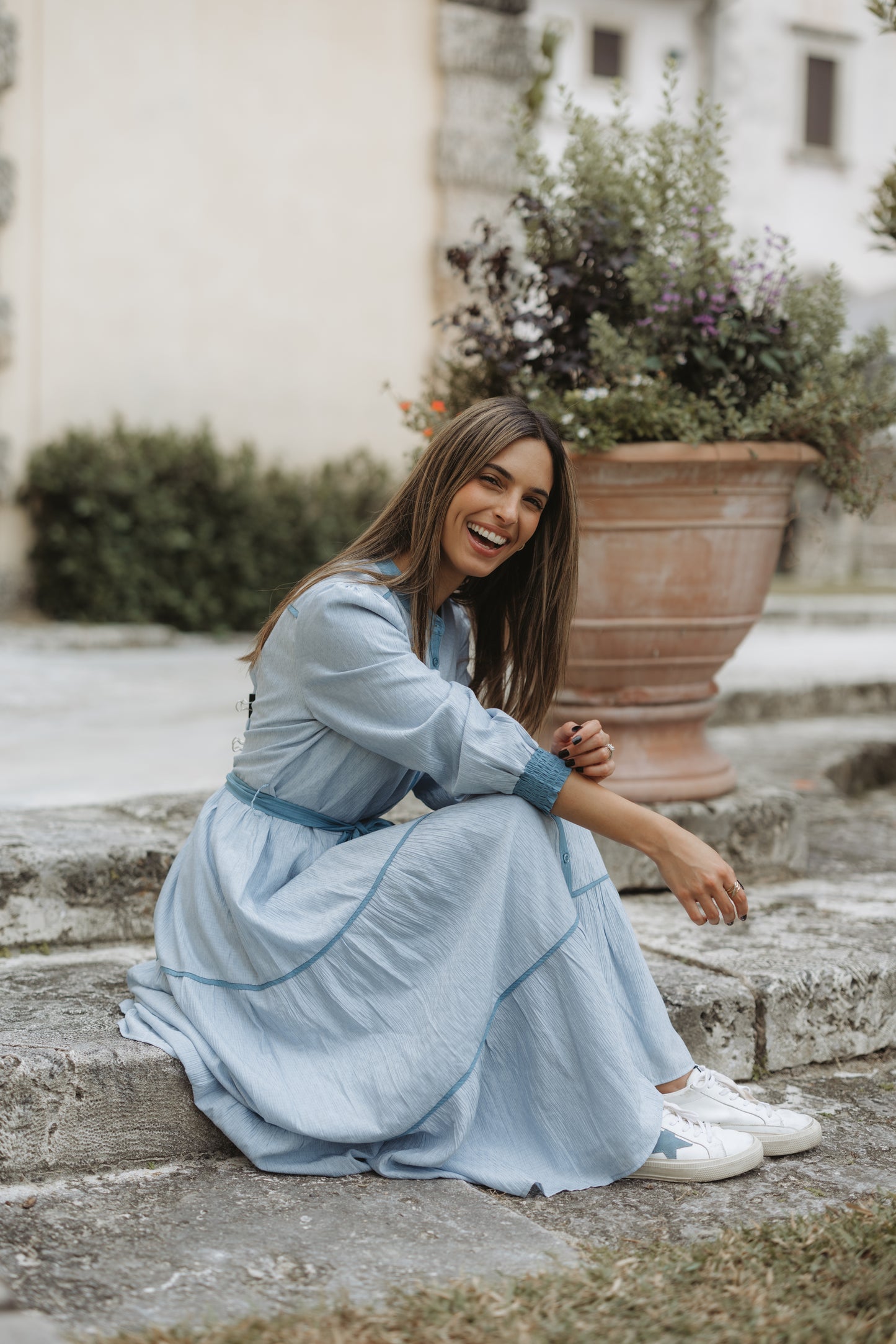 Blue Contrast Tie Dress