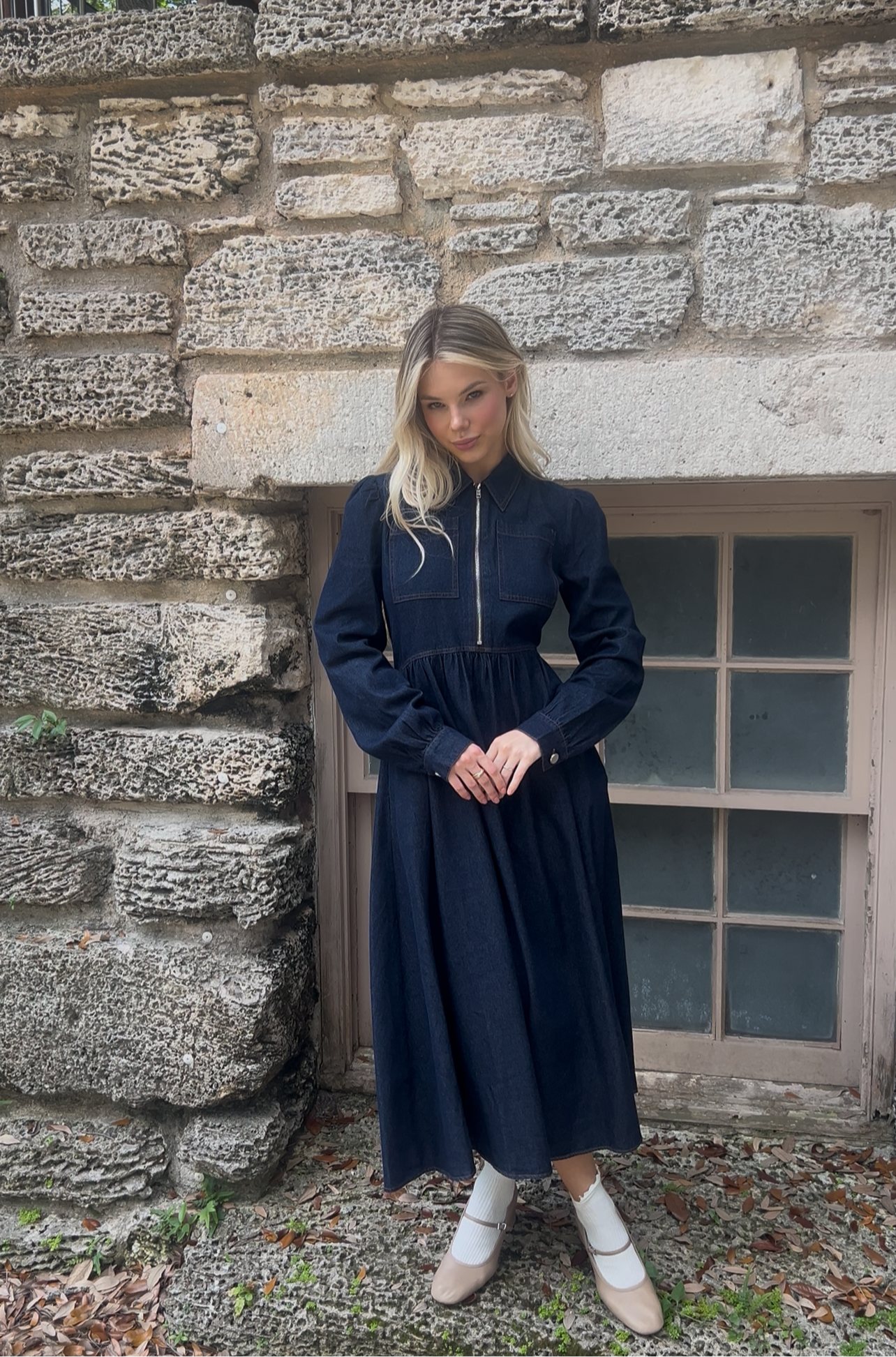 Front Zip Denim Dress