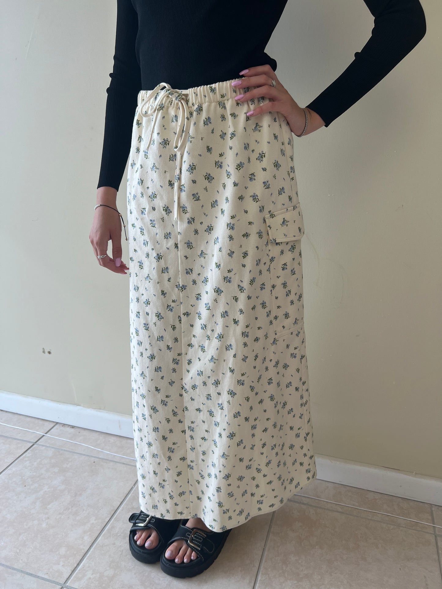 Cargo Denim Floral Skirt