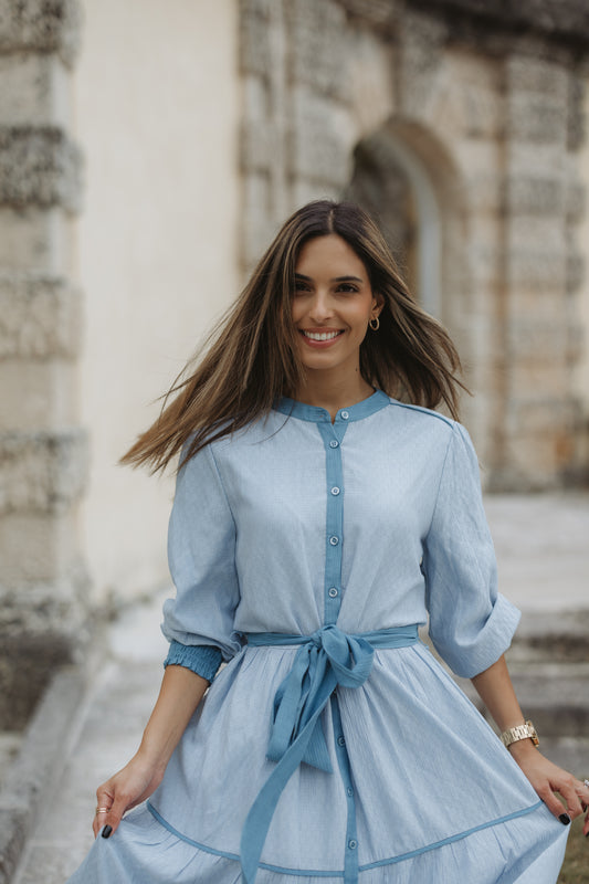 Blue Contrast Tie Dress