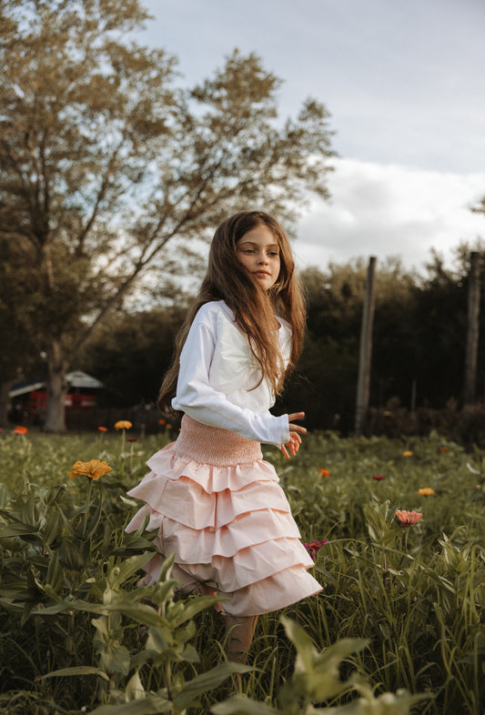 Pink Tiered Ruffle Skirt