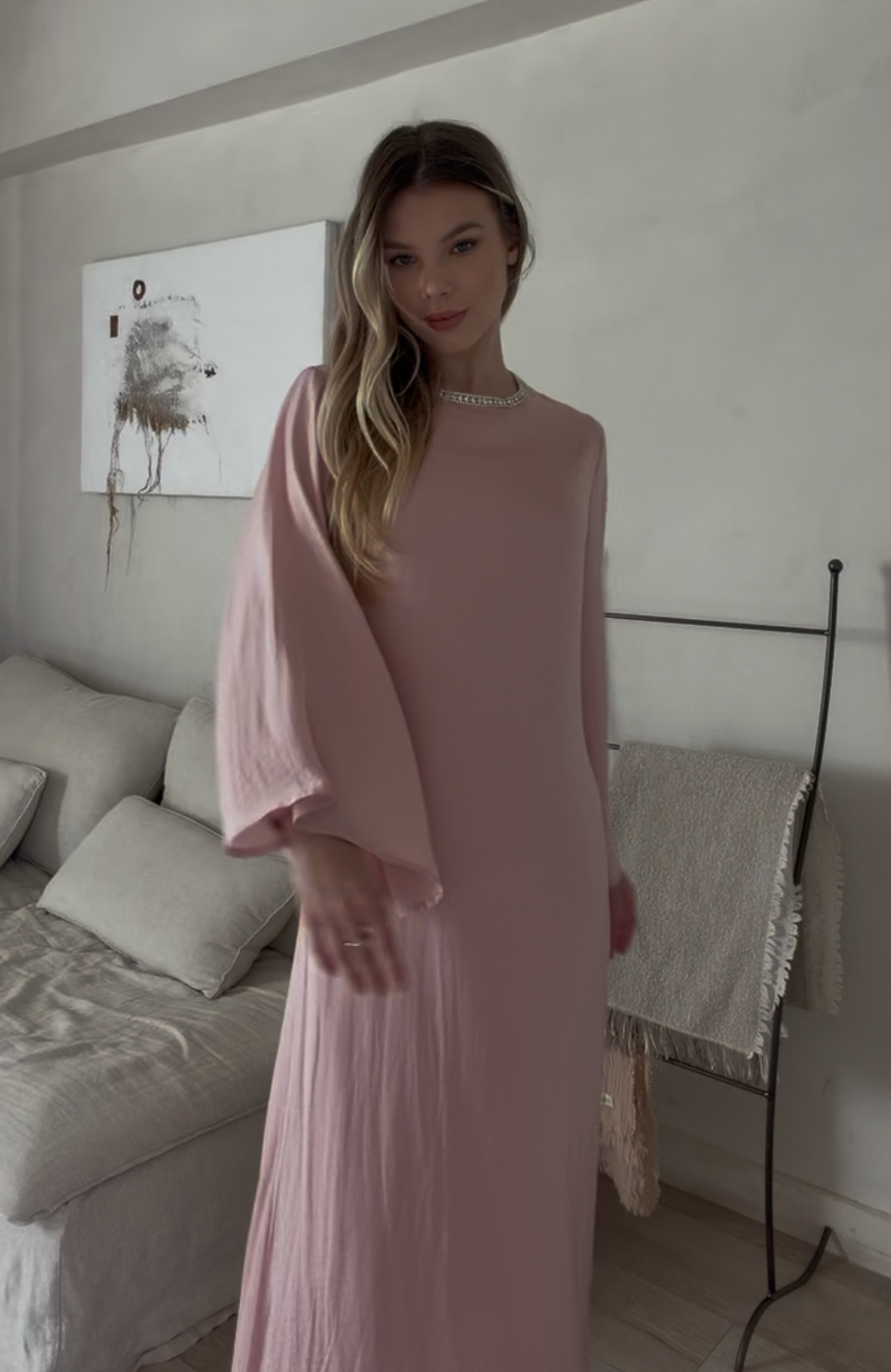 Pink Batwing Rhinestone Dress