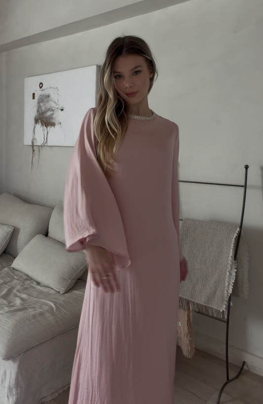 Pink Batwing Rhinestone Dress