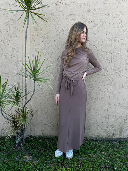 Mocha Stretch Denim Skirt