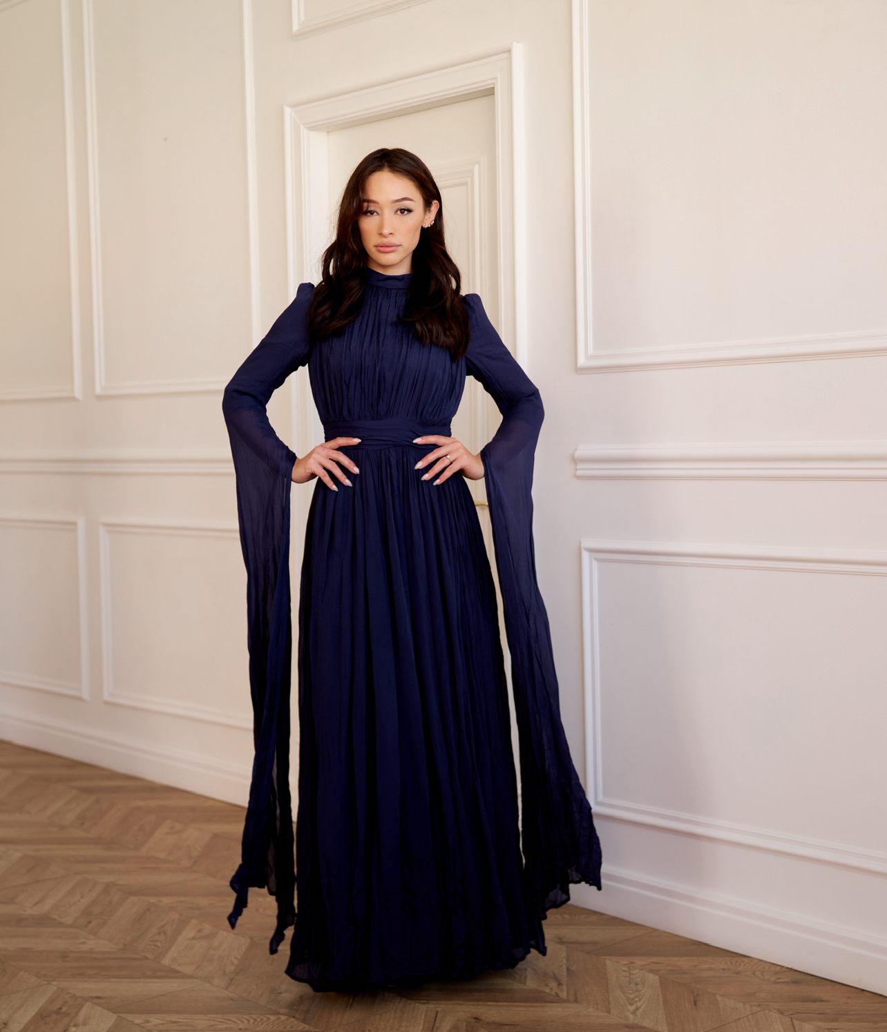 Kayla Chiffon Cape Sleeve Gown