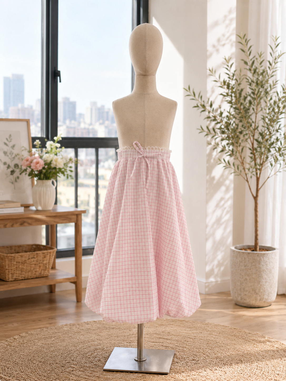 Pink Checkered Bubble Skirt