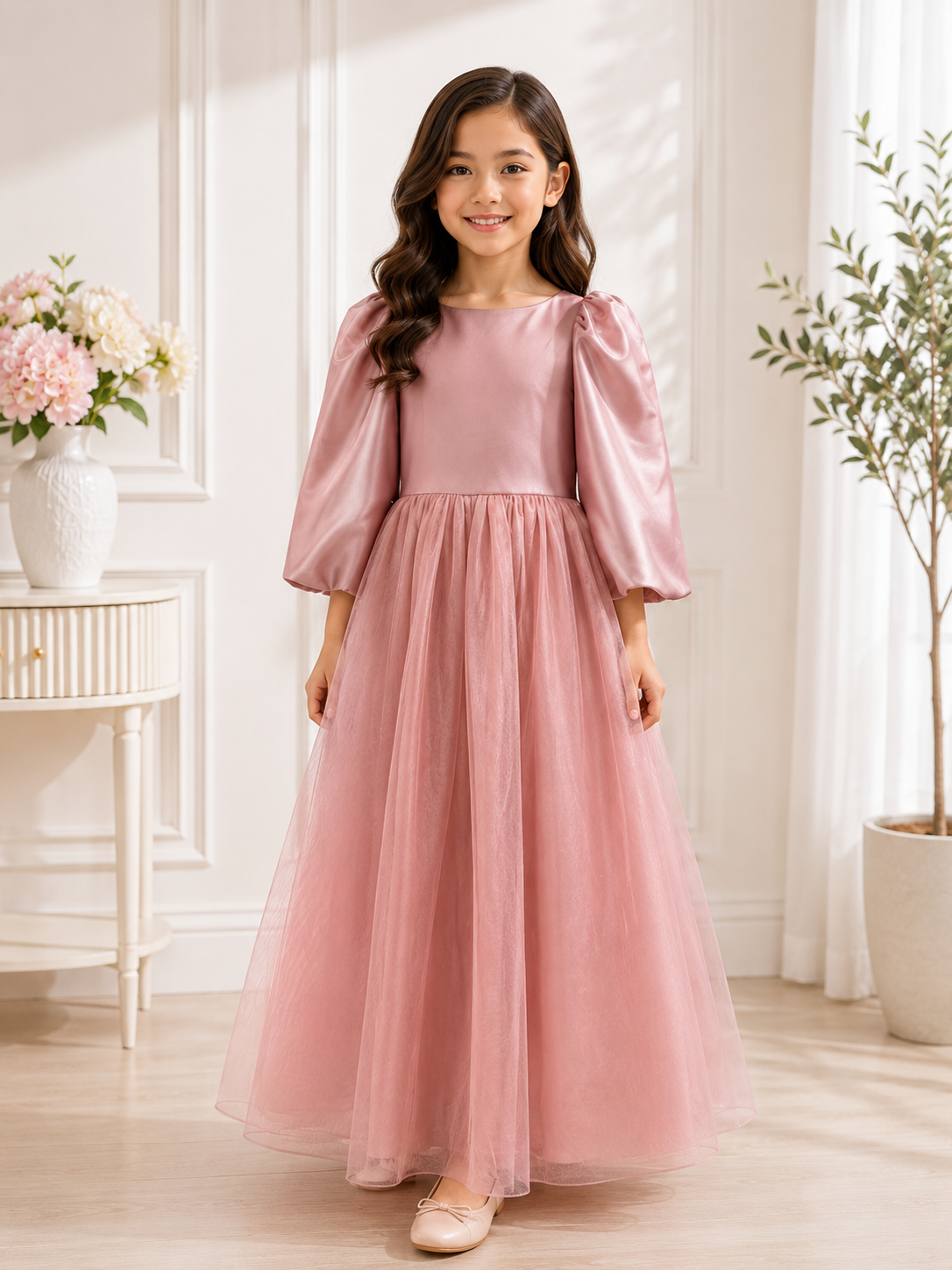 Pink Tulle Sparkle Girls Gown