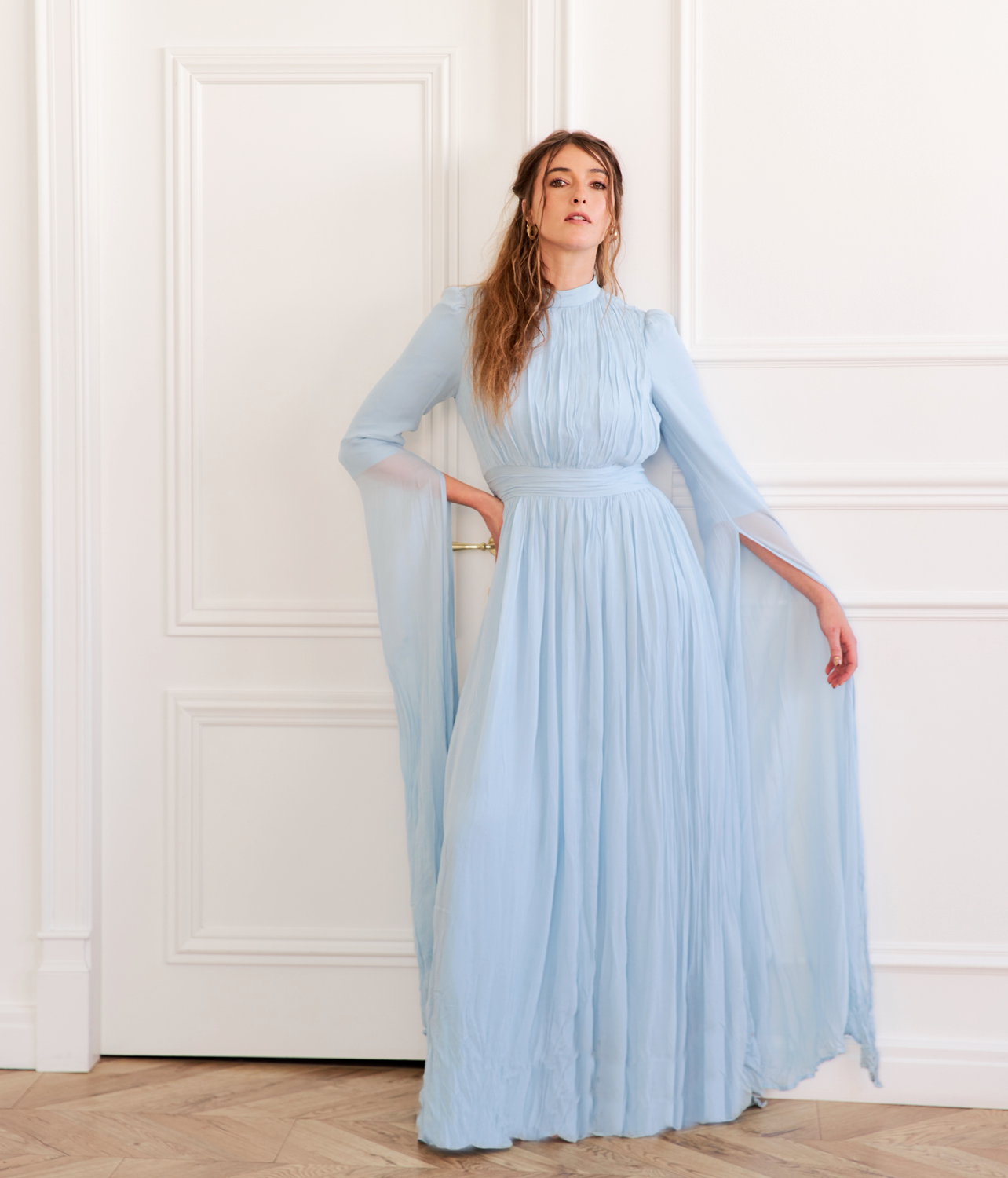 Kayla Chiffon Cape Sleeve Gown