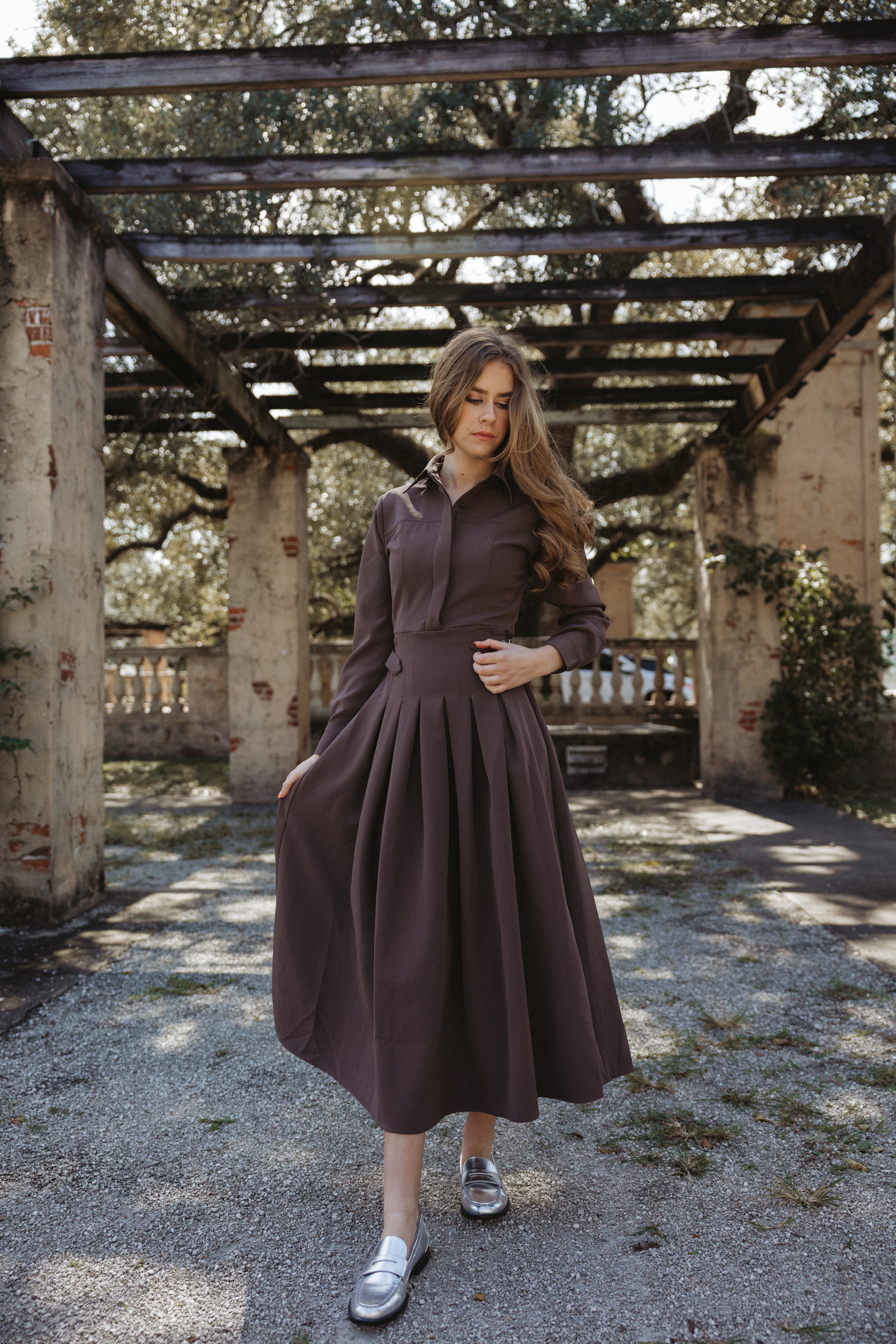 Chocolate Pleated Dress – malka majesty