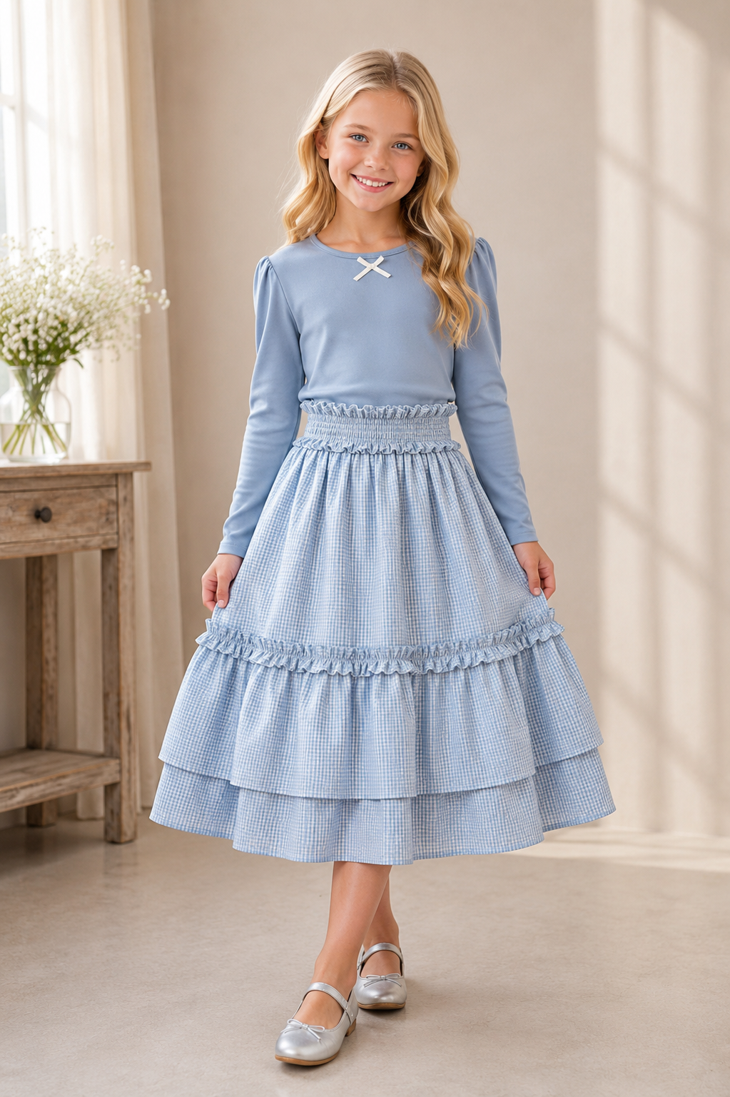 Ribbed Blue w/ Bow Top