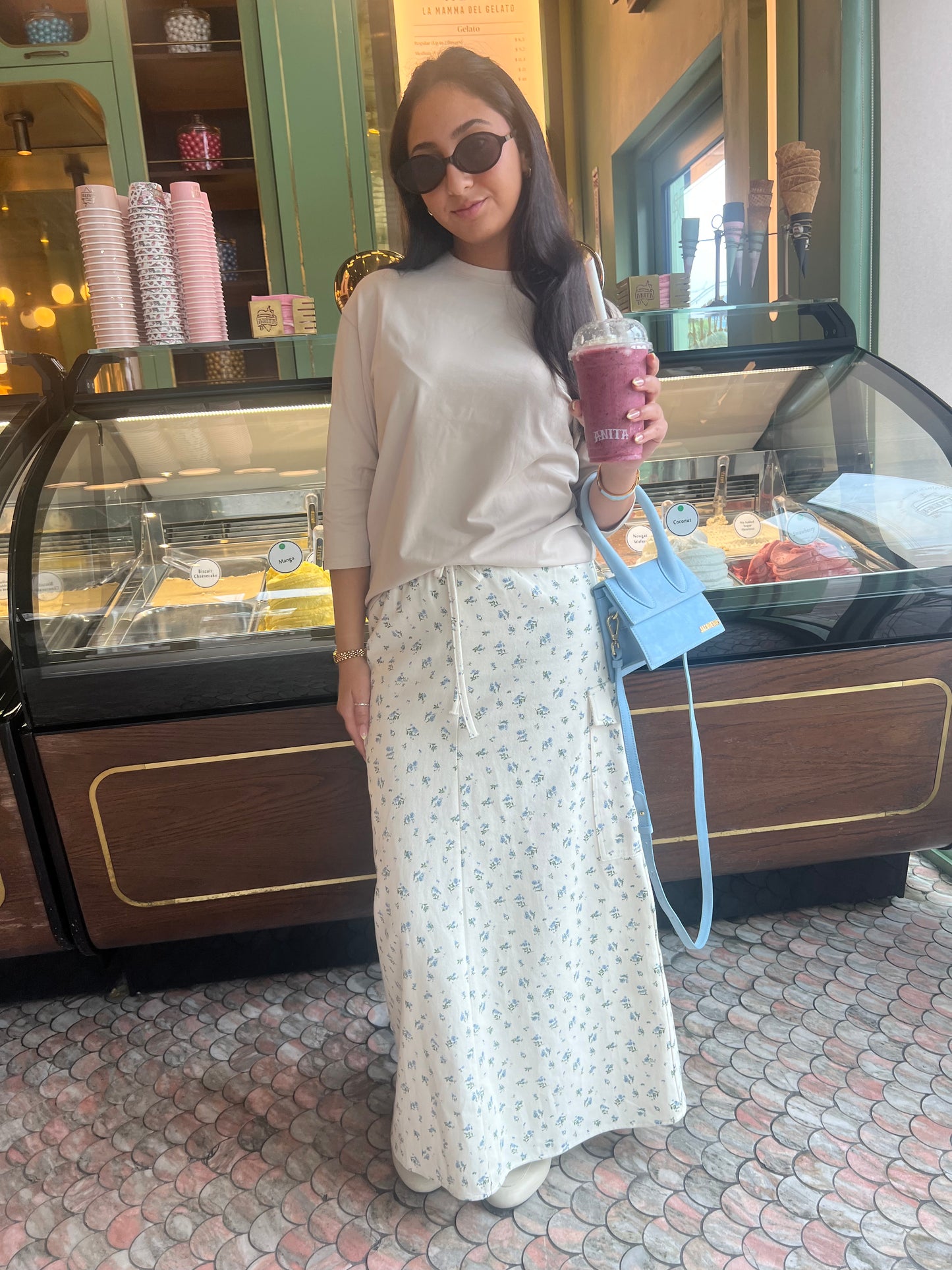 Cargo Denim Floral Skirt