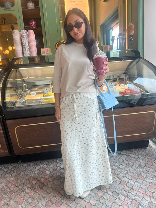 Cargo Denim Floral Skirt