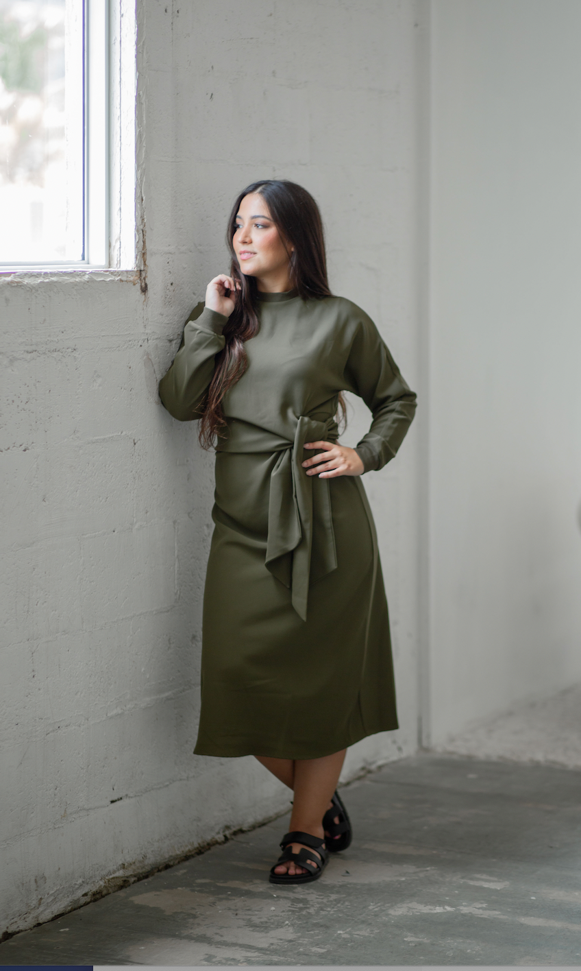 Adina Green Tie Waist Dress