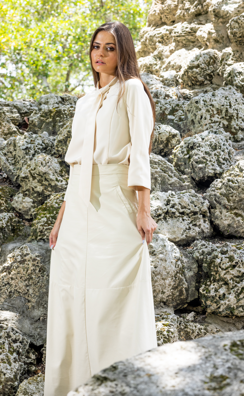 Maxi Ivory Leather Skirt