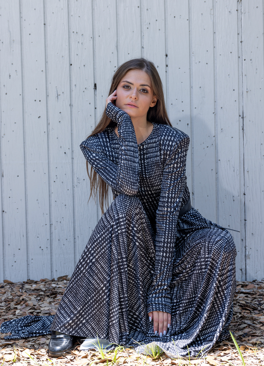 Houndstooth Dress with Belt