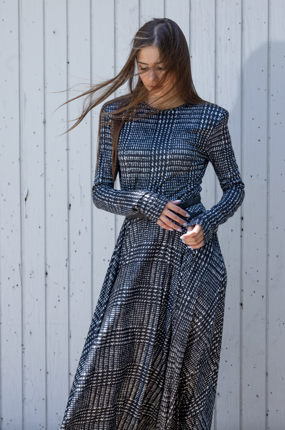 Houndstooth Dress with Belt