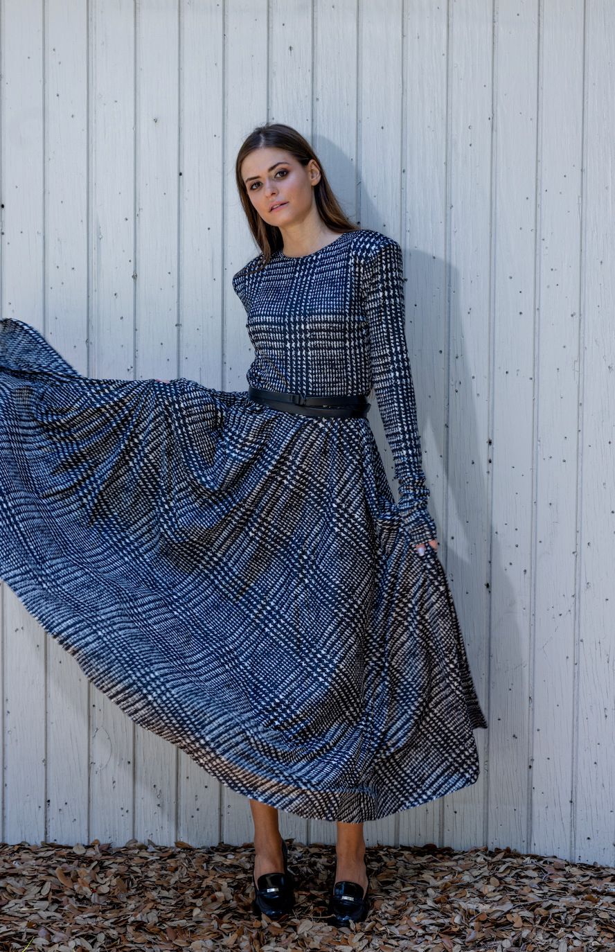 Houndstooth Dress with Belt