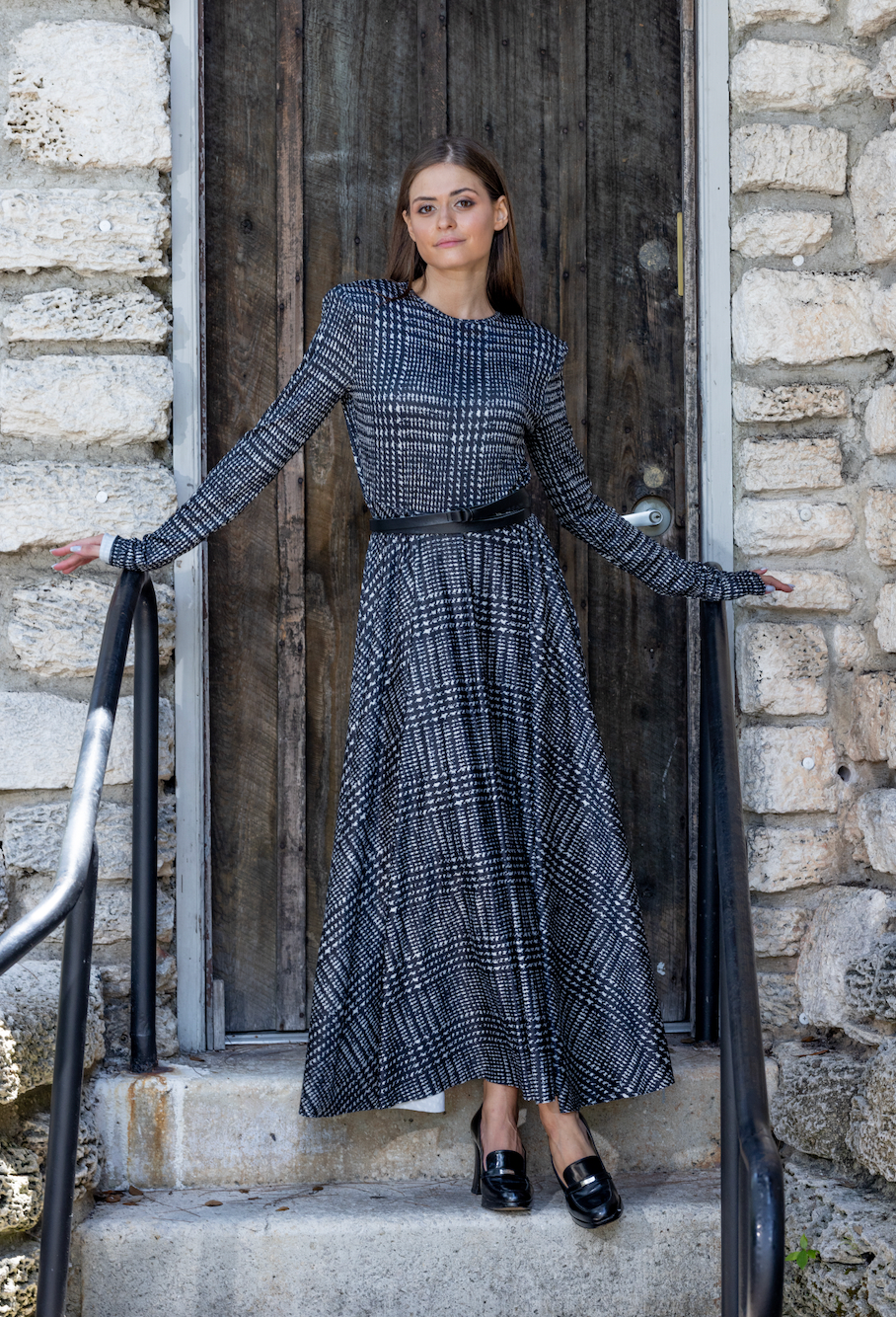 Houndstooth Dress with Belt