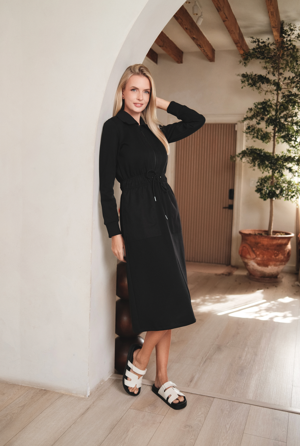 black long sleeve zip dress Karen Kane Zip Up Travel Dress, XS, Black