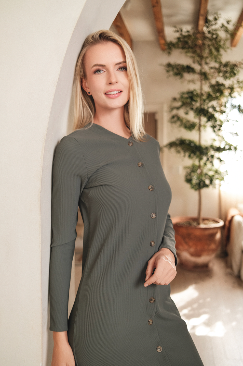 Ribbed Button Down Dress