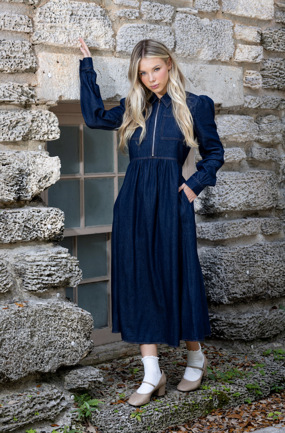 Front Zip Denim Dress