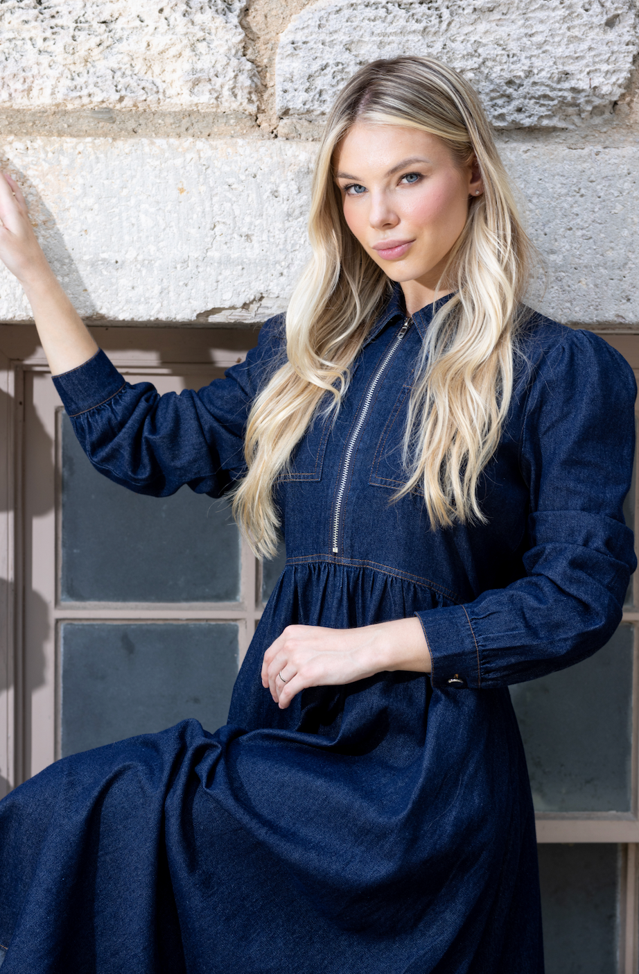 Front Zip Denim Dress
